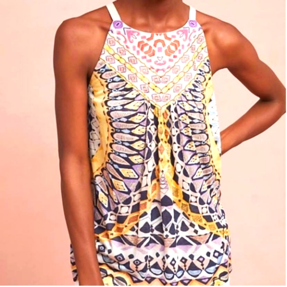 Anthropologie One September Embroidered Flowy Boho Tank Top Multicolour Sz Small